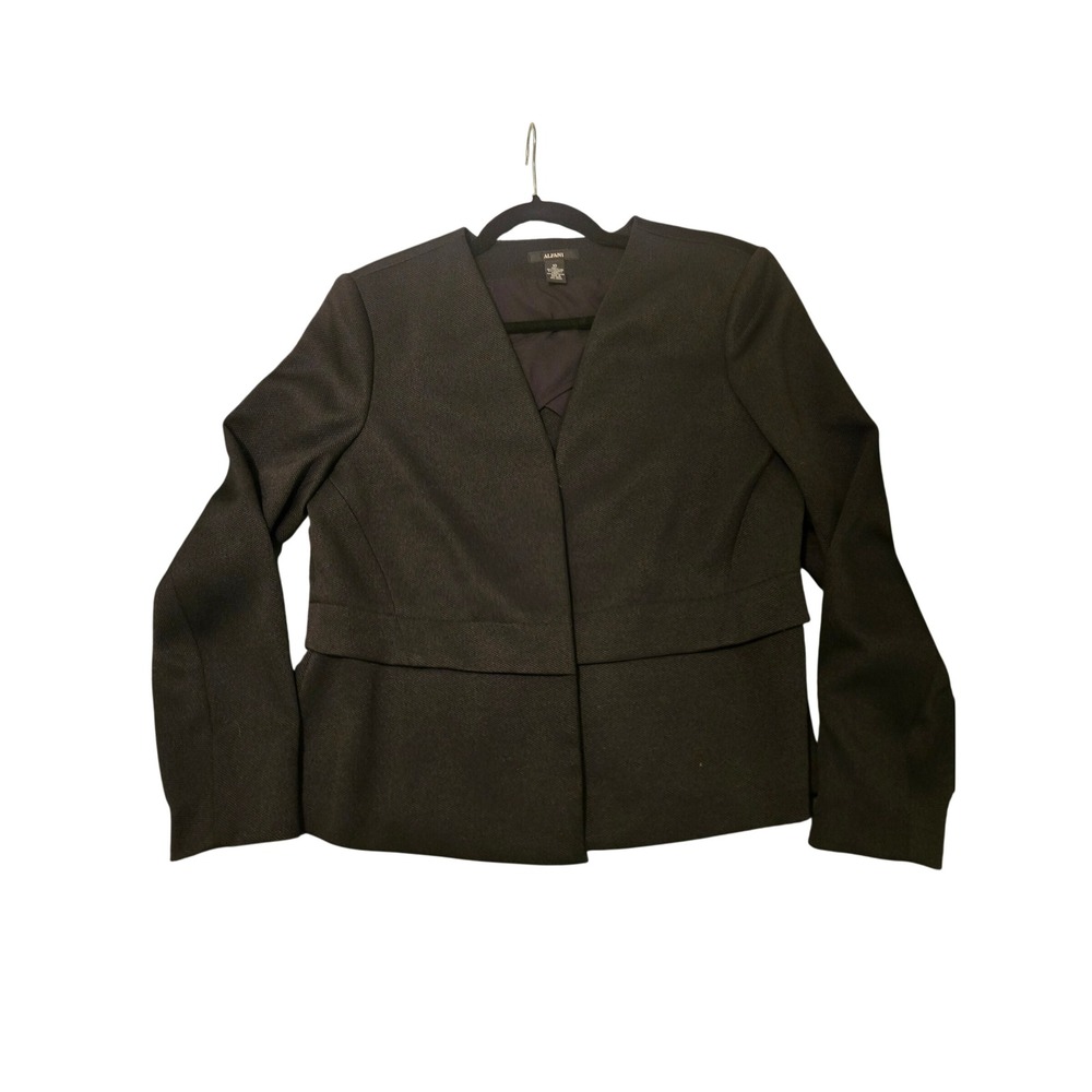 Alfani‎ Womens Black Collarless Open Front Peplum Blazer Jacket Size 10